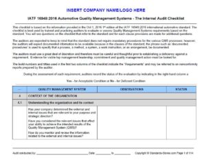 16949:2016 Internal Audit Tools: Checklist, Procedure and Forms