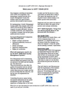 16949:2016 Set of Employee Newsletters